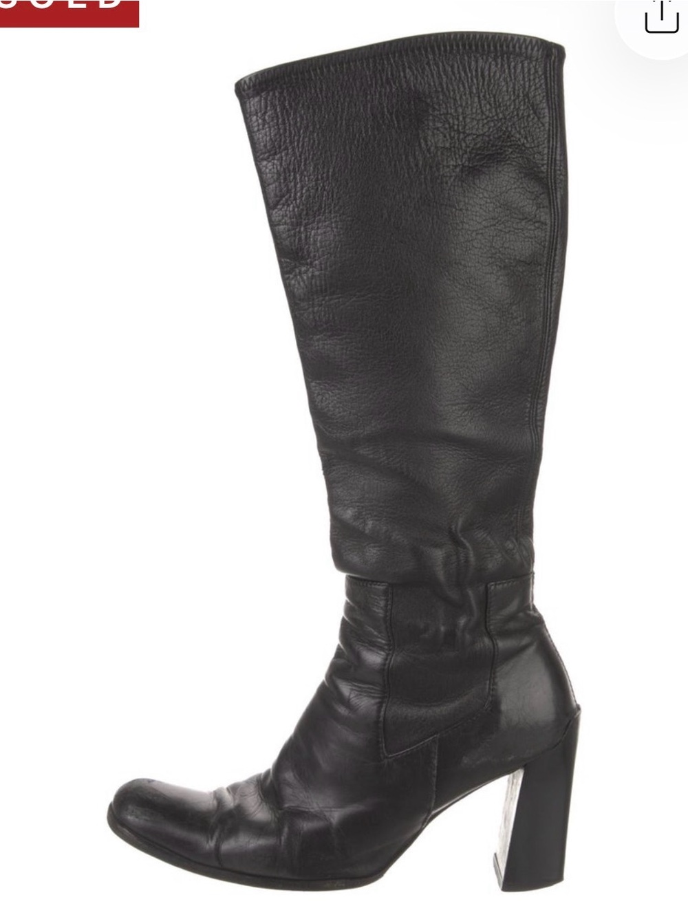 Prada Black Leather Knee-High Heeled Boot - Picture 3 of 11